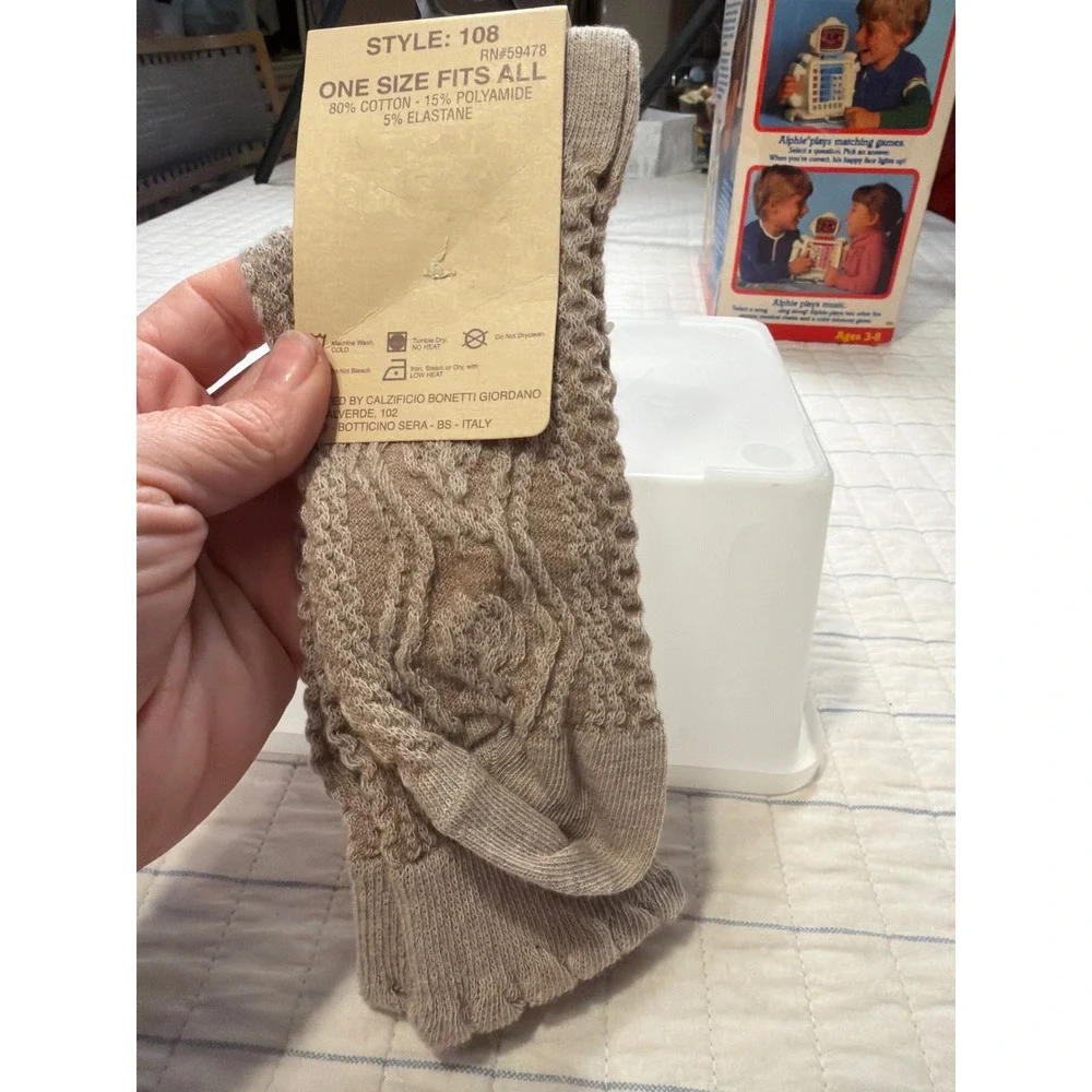 Bonetti Giordano Italy Women Ankle Socks Beige Cable Knit Cotton Blend Style 108